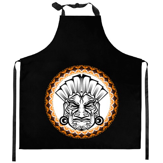 Mythical Portrait with Amerindian Ink Tattoos Kitchen Aprons