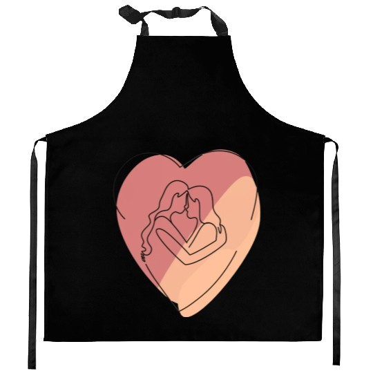 Lesbian Couple in Heart Kitchen Aprons