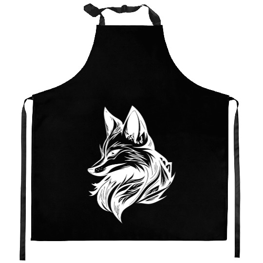 Elegant Cunning Fox In Tattoo Ink Kitchen Aprons