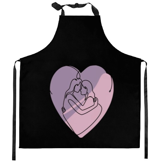 Minimalist Silhouette of Lesbians in Heart Kitchen Aprons