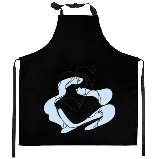Abstract Line Art Lesbian Couple Kitchen Aprons