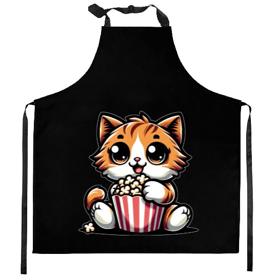 Cinema Cat, Cute Tomcat with Popcorn Kitchen Aprons