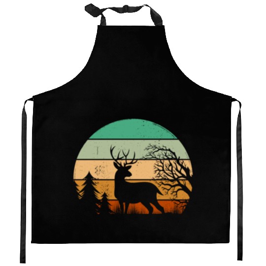 Serene Deer Twilight Forest Silhouette Kitchen Aprons