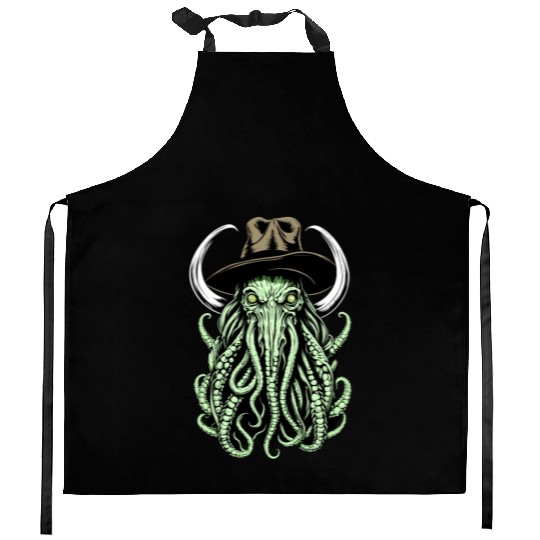 Bizarre Fusion: Cowboy Hatting Cow Cthulhu Kitchen Aprons