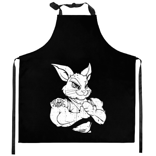 Rabbit Biceps Tattoo I Love Mom Kitchen Aprons