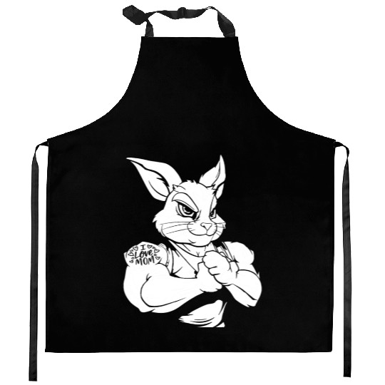 Rabbit Biceps Tattoo I Love Mom Kitchen Aprons