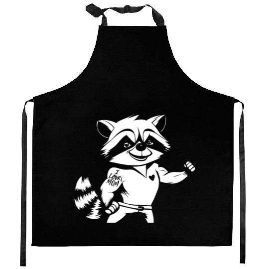 Racoon Biceps Tattoo I Love Mom Kitchen Aprons