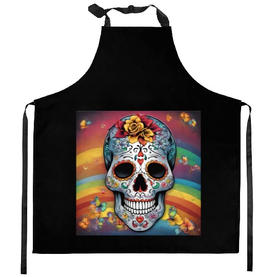 A Sugar Skull pastel colors & Rainbow Kitchen Aprons