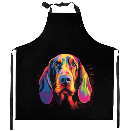 Watercolor Colorful Black And Tan Coonhound Kitchen Aprons