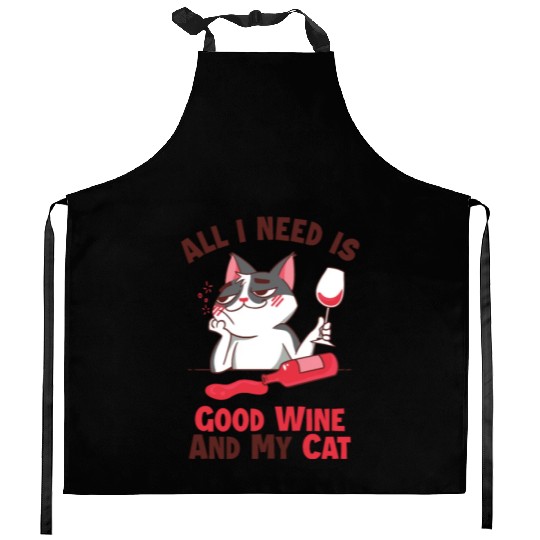 Good Wine and my Cat Cat Mom Cat Lovers Cat Daddy Kitchen Aprons