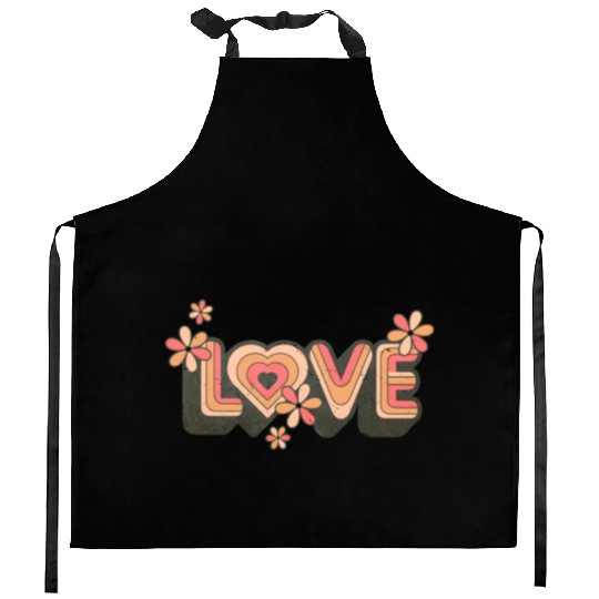 1960s Retro Hippie Floral Love Design Kitchen Aprons