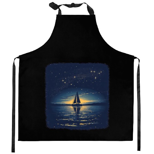 Starry Night Sailing Catamaran Kitchen Aprons