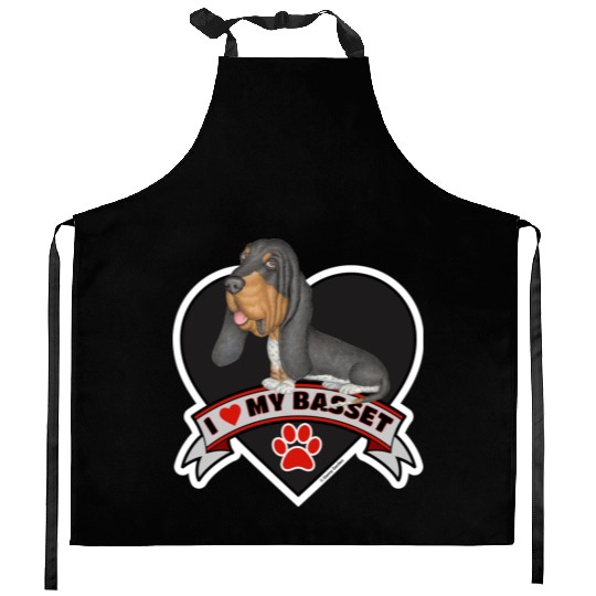 Cute Basset Hound inside a Heart I love my Basset Kitchen Aprons