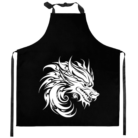Roaring Chinese Dragon In Tattoo Style Kitchen Aprons