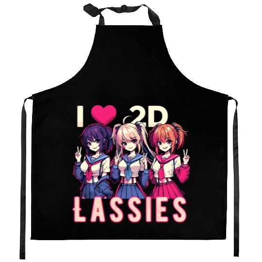 I Love 2D Lassies Anime Manga Waifu Otaku Novel Kitchen Aprons