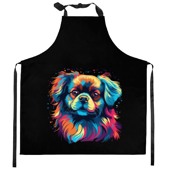 Watercolor Colorful Tibetan Spaniel Kitchen Aprons