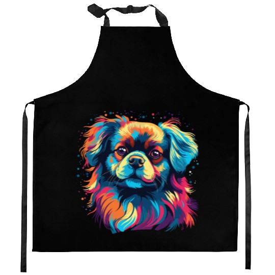 Watercolor Colorful Tibetan Spaniel Kitchen Aprons