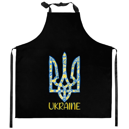 Ukraine trident in Ukrainian flag colors Kitchen Aprons