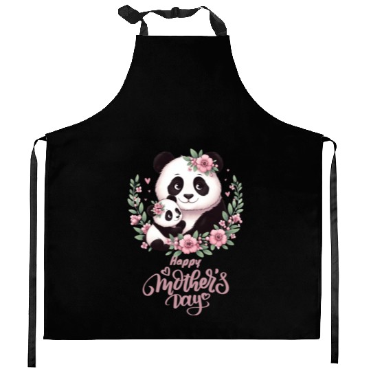 Happy Mother's Day Floral Wreath Mum Panda Kitchen Aprons