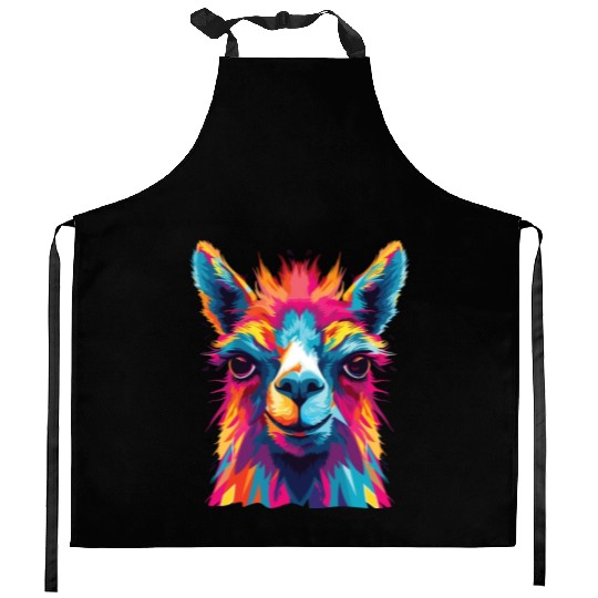 Watercolor Colorful Llama Colorful Animals Kitchen Aprons