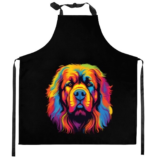 Watercolor Colorful Tibetan Mastiff Kitchen Aprons