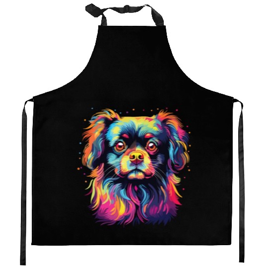 Watercolor Colorful Tibetan Spaniel Kitchen Aprons