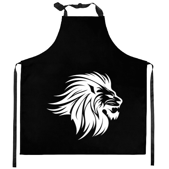 Waving Mane Lion Head Tattoo Ink Style Kitchen Aprons