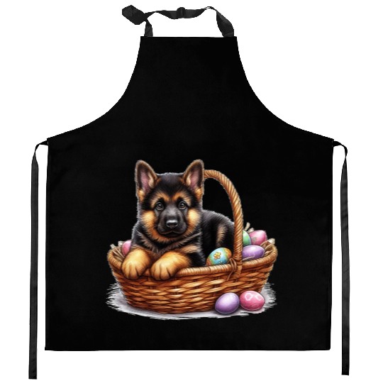 Easter Puppy with Colorful Eggs Kitchen Aprons