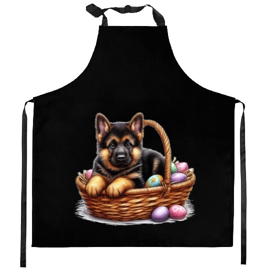 Easter Puppy with Colorful Eggs Kitchen Aprons