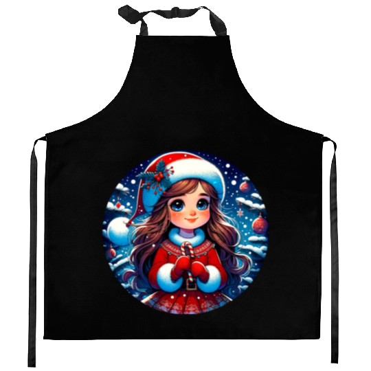 Santa Claus Girl Illustration Funny Christmas Kitchen Aprons