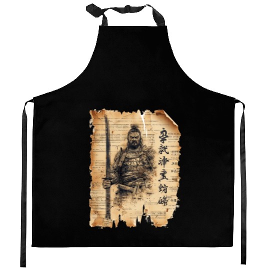 Vintage Papyrus Scroll Japanese Silhouette Samurai Kitchen Aprons