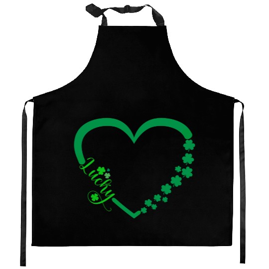 Saint Patricks Day Heart - Lucky Irish Clovers Kitchen Aprons