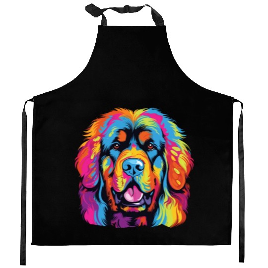 Watercolor Colorful Tibetan Mastiff Kitchen Aprons