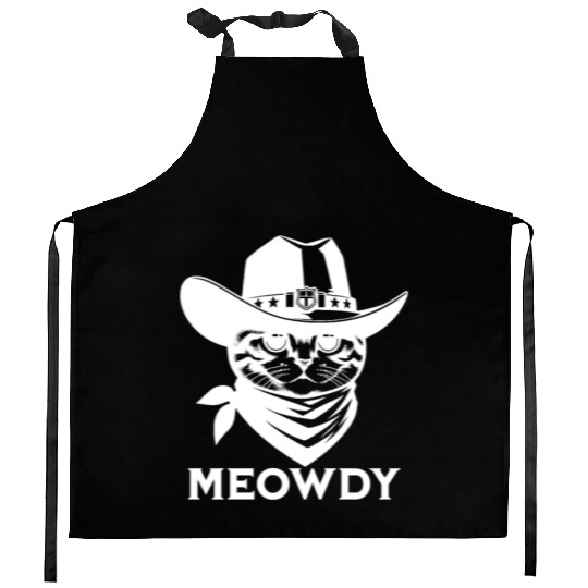 Cute Meowdy Cat Cowboy Pun Kitchen Aprons