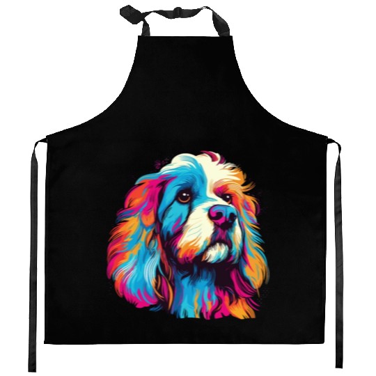 Watercolor Colorful Tibetan Spaniel Kitchen Aprons
