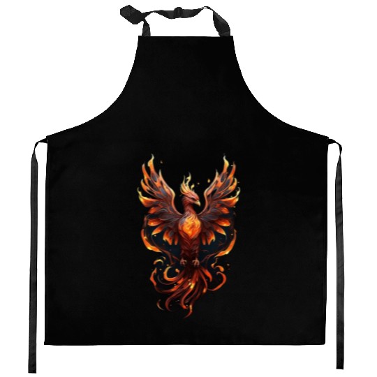 Fiery Phoenix Tattoo Design - Flight of Rebirth Kitchen Aprons