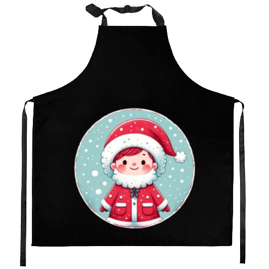Santa Claus Boy Illustration Funny Christmas Kitchen Aprons