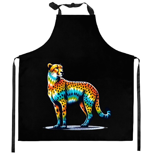 Tie Dye Cheetah Colorful Hippie Wildcat Kitchen Aprons