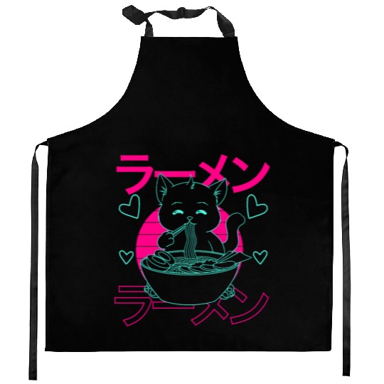 Aesthetic Anime Ramen Cat Retro Japanese Kitchen Aprons