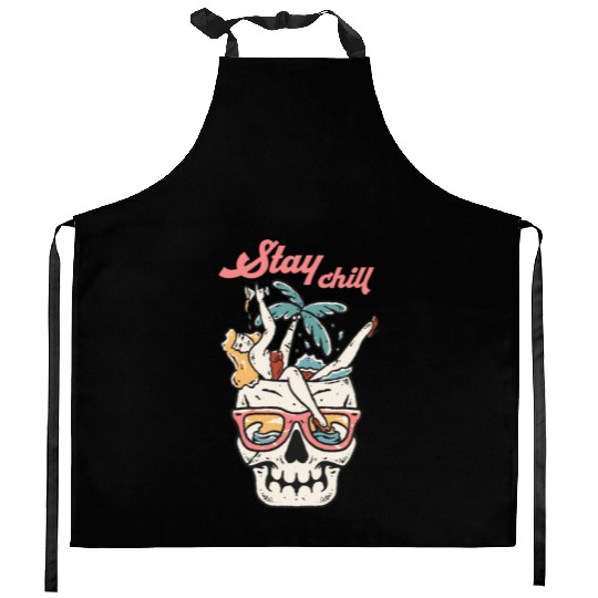 Stay Chill Tropical Skull Kitchen Aprons