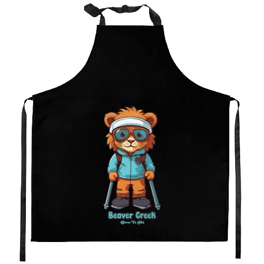 Cute Lion Skiing Beaver Creek Kitchen Aprons
