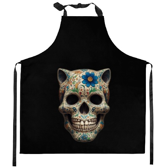 Talavera cat skull Kitchen Aprons