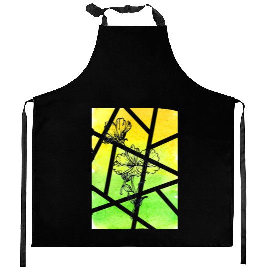 Ink flower and Watercolor Background Kitchen Aprons