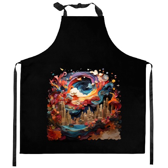 Artstation, starry night colorful Kitchen Aprons