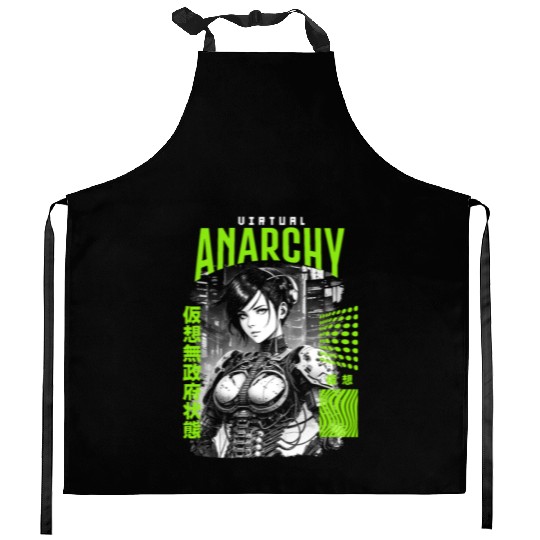 Japan Anime Girl Urban Cyber Vaporwave Aesthetic Kitchen Aprons