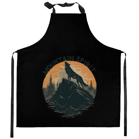 Mountain Majesty Wolf Howling on the Peak Kitchen Aprons