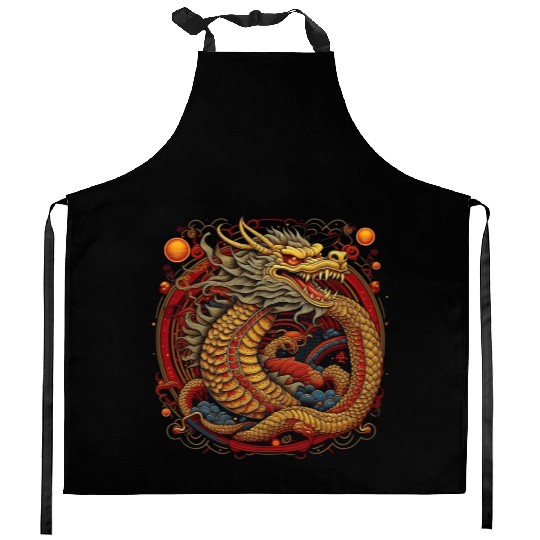 Chinese dragon. Dragon in a circle. Kitchen Aprons