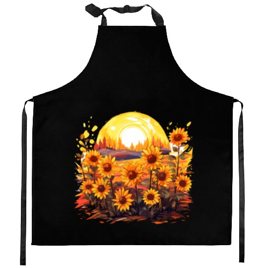 Sunflower Bloom Floral Summer Nature for a Kitchen Aprons