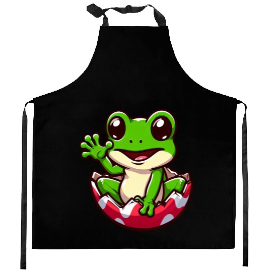 Colorful Easter Egg with Hatching Frog Design Kitchen Aprons
