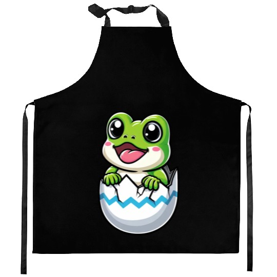 Colorful Easter Egg with Hatching Frog Design Kitchen Aprons